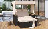 TREXM 2-Piece Rattan Outdoor Patio Bench Lounge Roof Set, Effective UV Protection Fabric & Waterproof Cushions and Adjustable Backrest for Garden, Bac