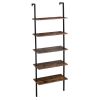 Industrial Wall Mounted Bookcase 5-Tier Open Ladder Shelf Bookshelf with Metal Frame, 23.6" L x 11.8" W x 70.9" H