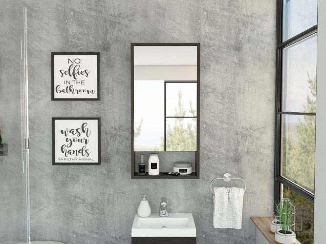 Modesto Medicine Cabinet; One Open Shelf; Mirrored Cabinet With Two Interior Shelves