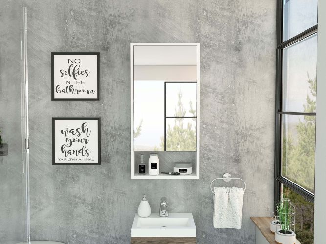 Modesto Medicine Cabinet; One Open Shelf; Mirrored Cabinet With Two Interior Shelves